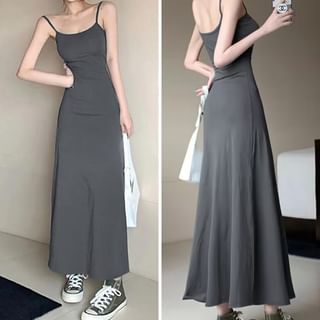grotisfy Spaghetti Strap Plain Maxi A Line Dress Sale