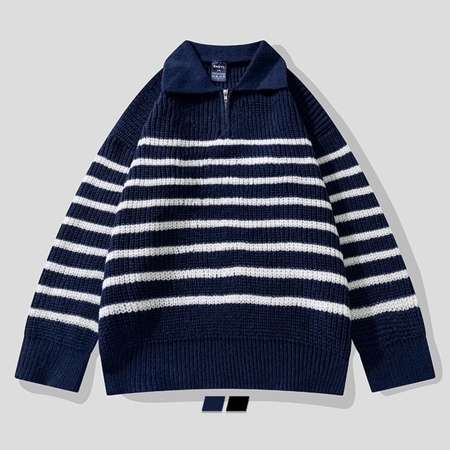 purplelouve-Striped Polo Sweater