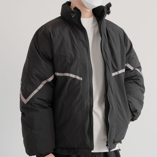 DAZO Studios - Stand Collar Striped Zip Puffer Jacket | YesStyle