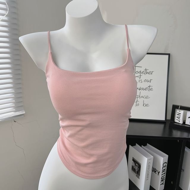 DIYI-Plain Ruched Padded Cami Top