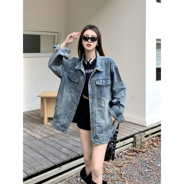 Miss Kekeli-Collar Denim Button Jacket