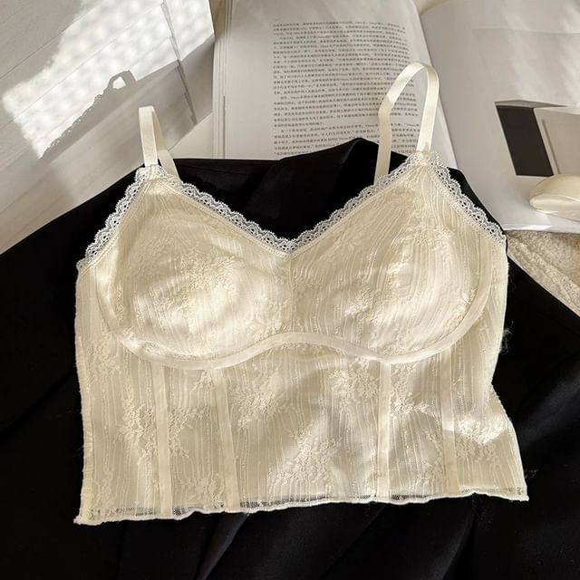 Gecko-Sleeveless Lace Trim Bra Top