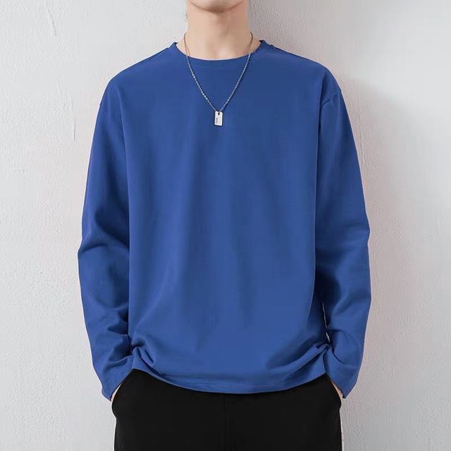 Acrius-Long-Sleeve Crew Neck Plain T-Shirt