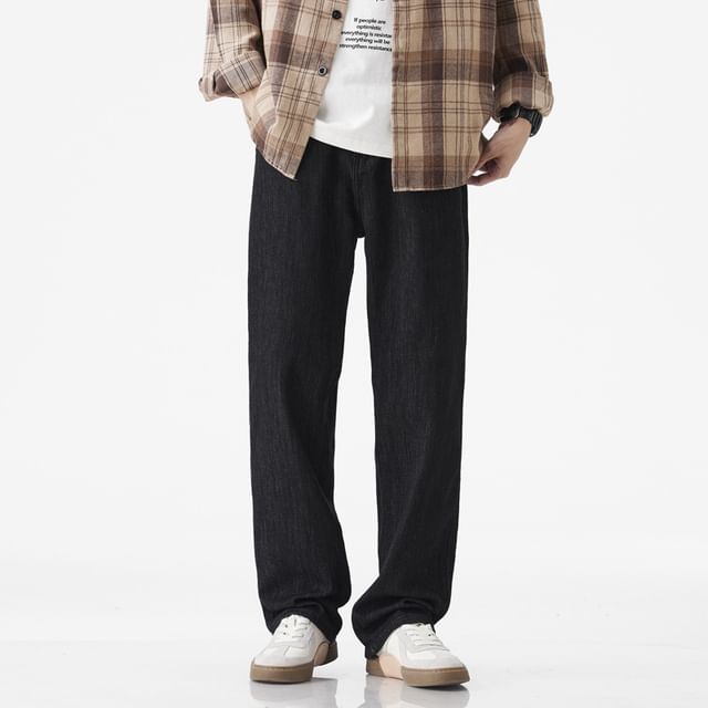 Nataro-Mid Rise Plain Straight Leg Jeans