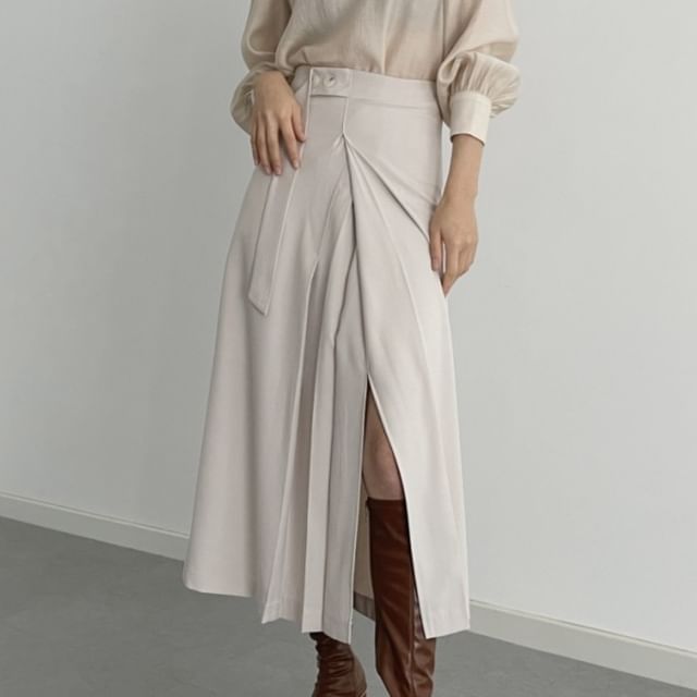 Coris-High Rise Plain Slit Midi A-Line Skirt