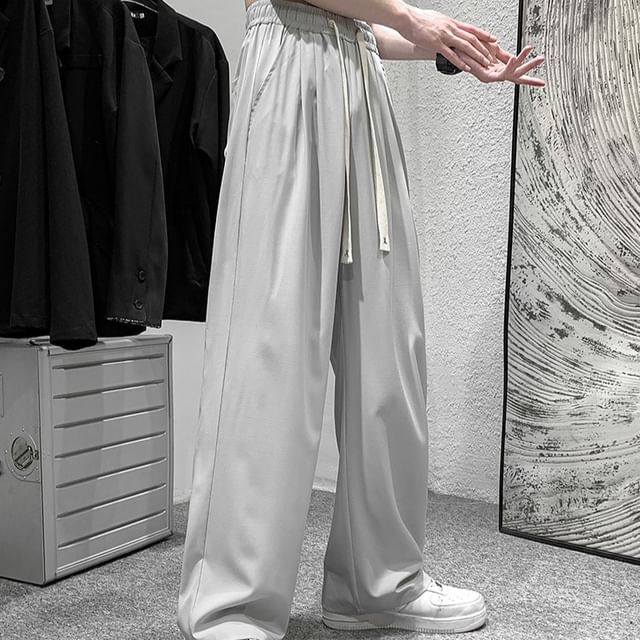 emeisa-High Waist Plain Wide Leg Pants
