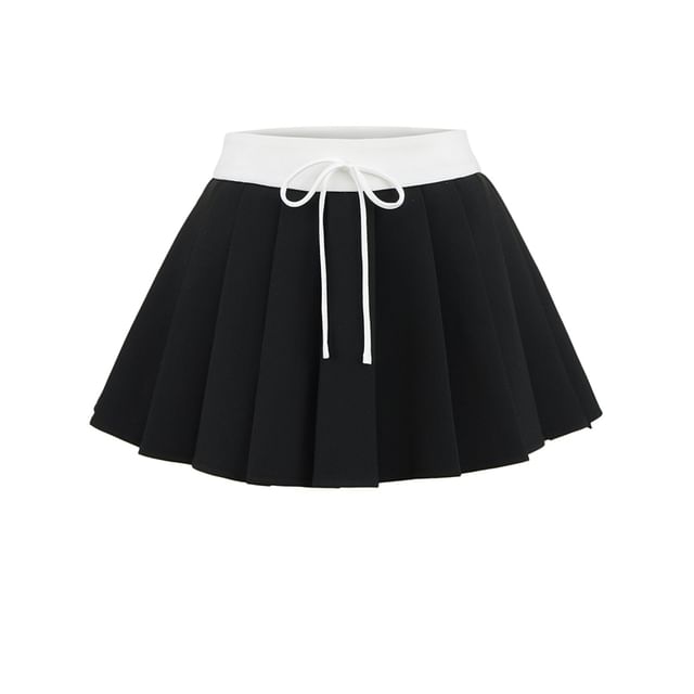 Ulark-High Waist Two Tone Mini Pleated Skirt