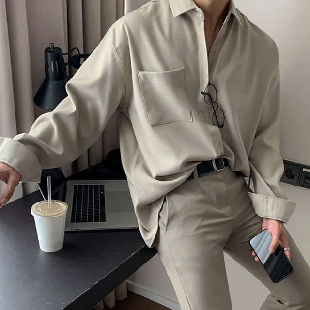 GRAYCIOUS-Plain Pocket Detail Shirt