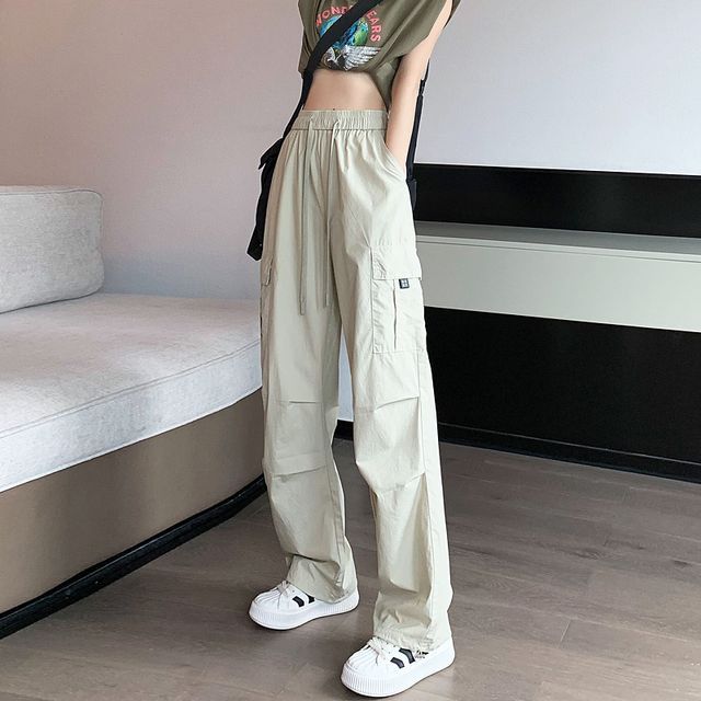 Shinsei-Mid Waist Plain Wide Leg Cargo Pants Various Designs