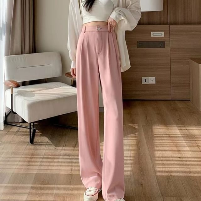 Leoom - High Rise Plain Loose Fit Dress Pants | YesStyle