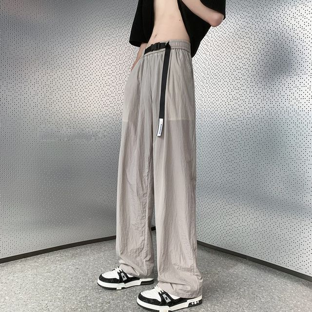 emeisa-Elastic Waist Plain Straight Leg Track Pants