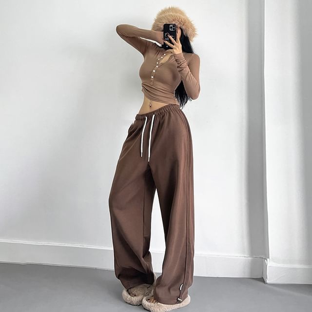 CUCURBIT-Drawstring Waist Plain Baggy Sweatpants