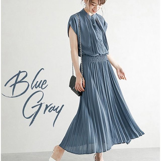 INEN-Cap-Sleeve Plain Pleated Maxi A-Line Dress