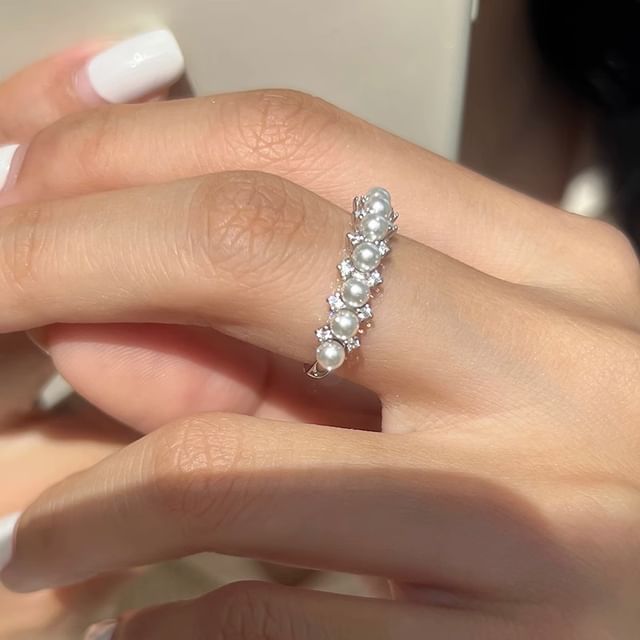 Gemsha-Faux Pearl Rhinestone Ring