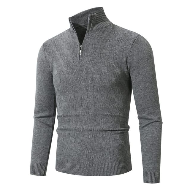 Fireon-Long-Sleeve Plain Half-Zip Knit Top