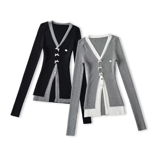 Asiris-Mock Two-Piece Lace-Up Two Tone Cardigan