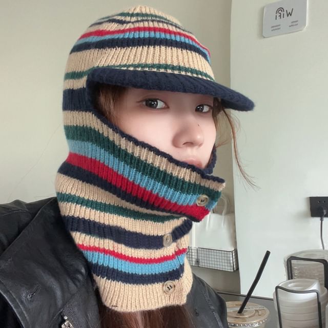 4-4 STUDIO-Striped Knit Balaclava