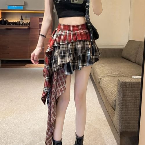 Asymmetrical tartan skirt hotsell