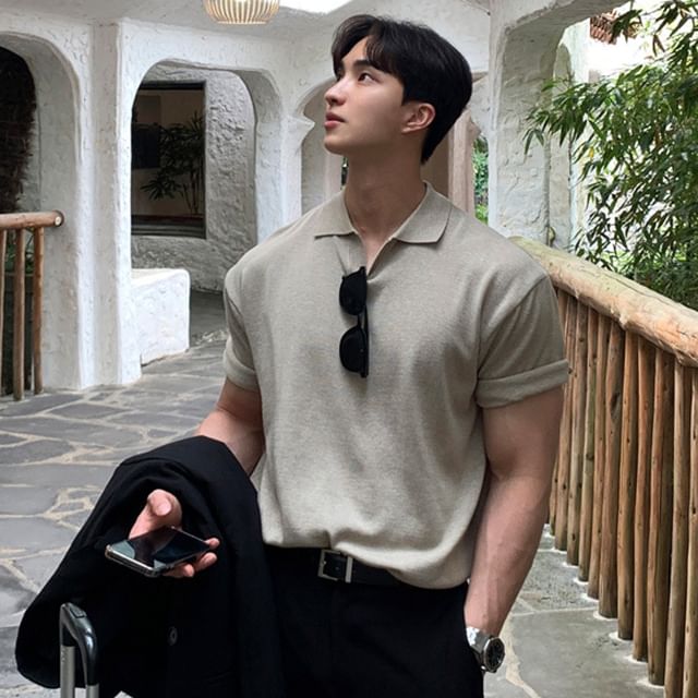 Savenne-Kurzärmliges einfarbiges Poloshirt