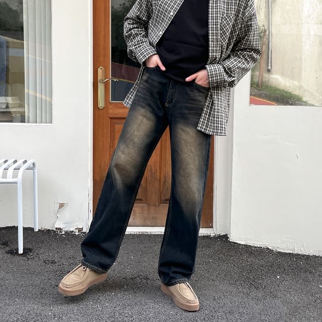 MRCYC-Mid Rise Washed Straight Leg Jeans