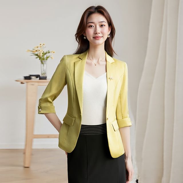 Princess Min-Elbow Sleeve Notch Lapel Plain Single Breasted Blazer