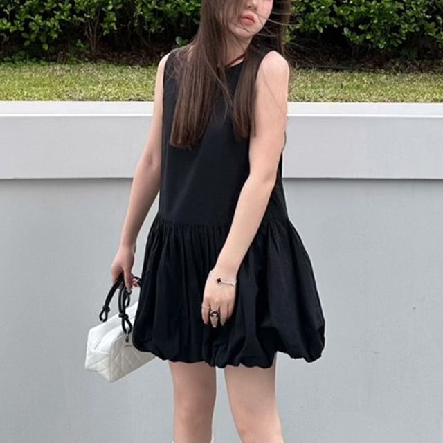 CRIBI-Sleeveless Plain Mini A-Line Dress