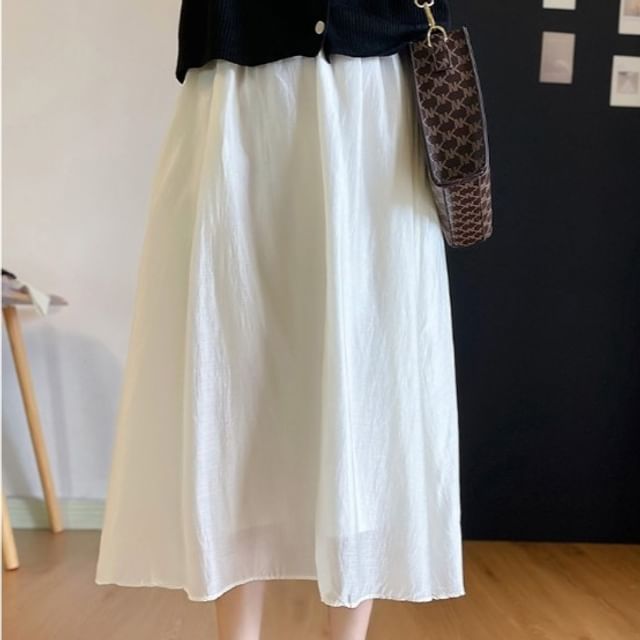 Shinsei-High Rise Plain Midi A-Line Skirt