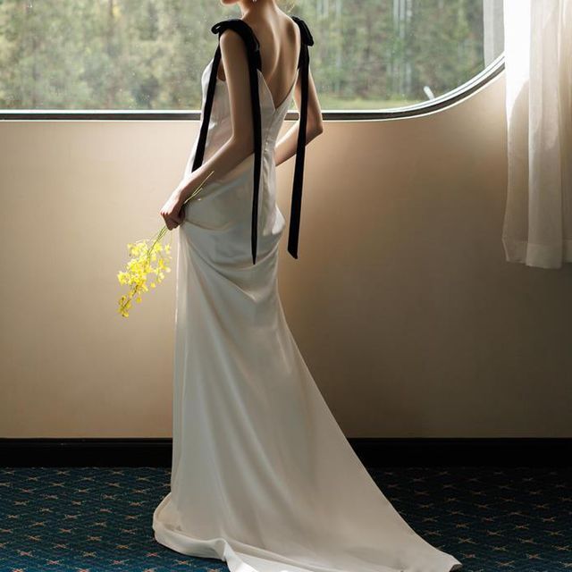 DreesHouse-Tie-Shoulder Open Back A-Line Evening Gown