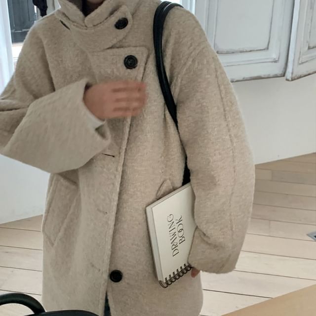 Jesong-Asymmetrical Button-Up Plain Coat