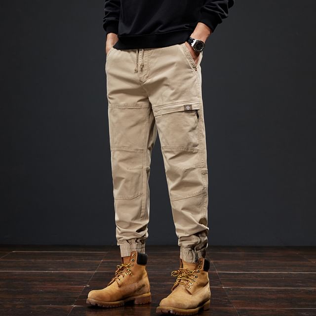 Nataro-Mid Rise Plain Straight Leg Cargo Pants