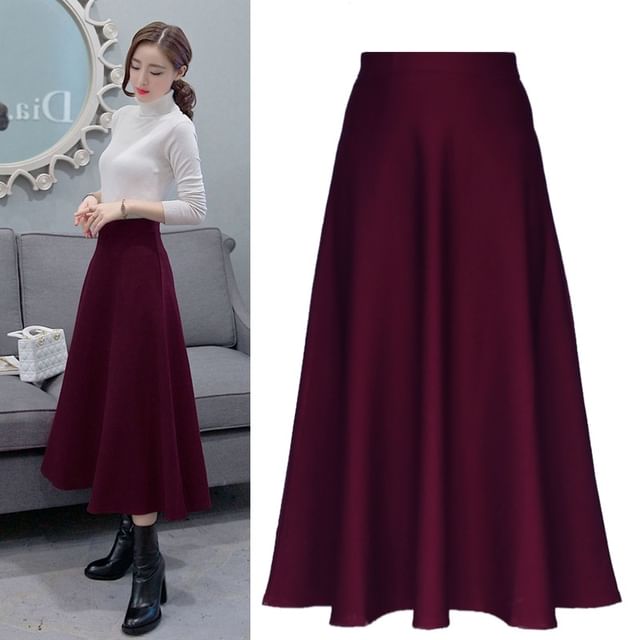 Supernova-High Waist Plain Midi A-Line Skirt