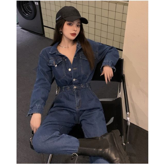 Ghic LongSleeve Denim Collared Jumpsuit YesStyle