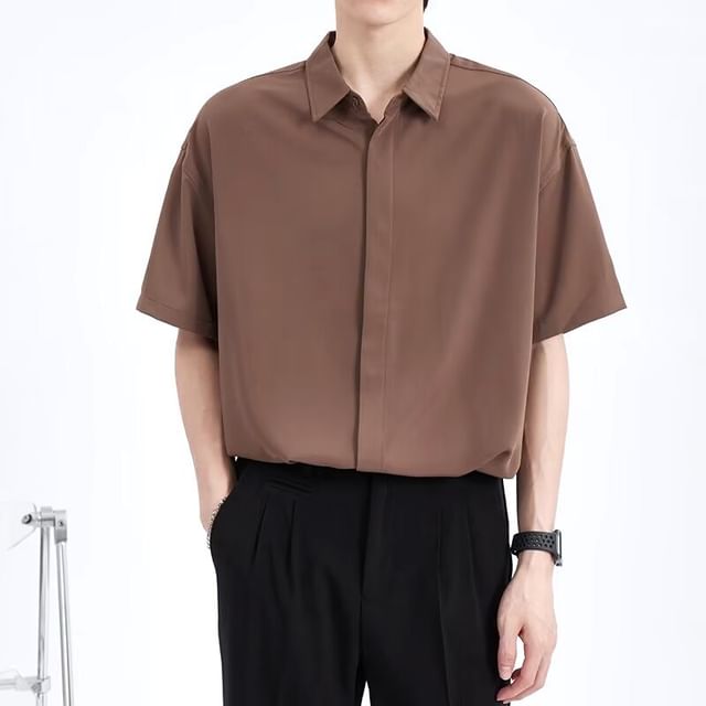 Lingaris-Short-Sleeve Plain Shirt