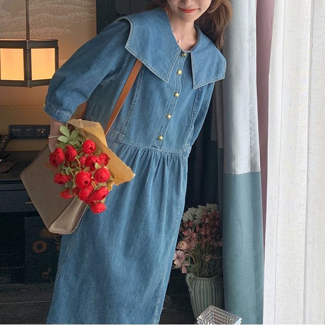 sachin and babi light blue dress True To Herself Dark Wash Cotton Sleeveless Denim Midi Dress main image 0