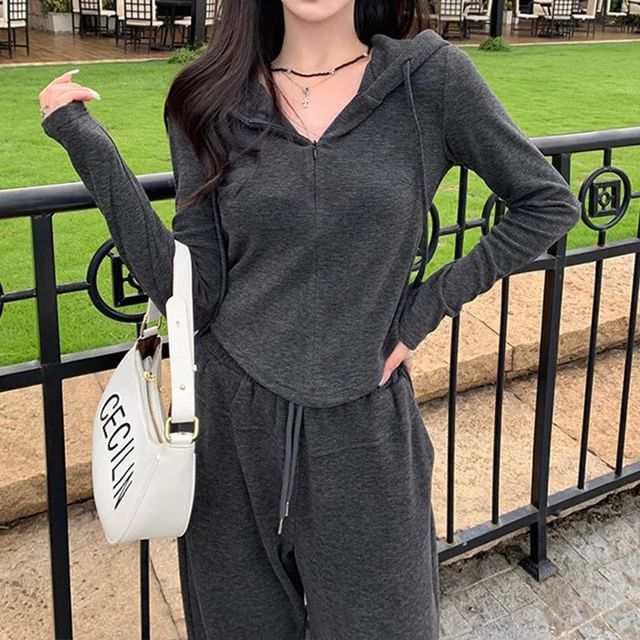 Cloud Nine-Set Hooded Zip-Up Jacket Plain Sweatpants