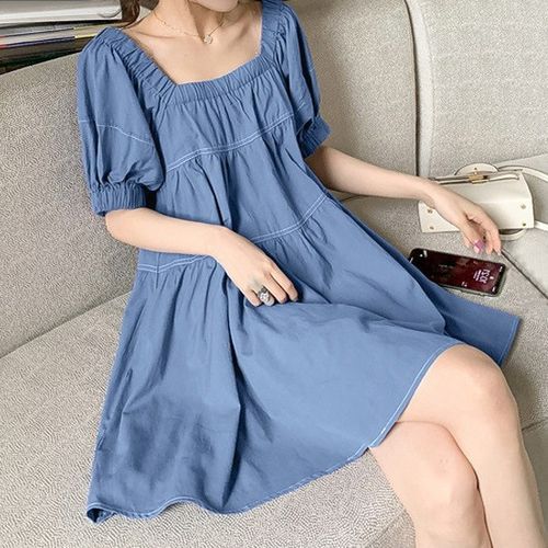 EZ Life - Maternity Short-Sleeve Tiered Square-Neck A-Line Mini Dress ...