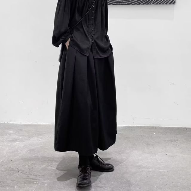 Acrius-High Waist Plain Cropped Wide Leg Pants