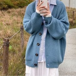 DuckleBeam - V-Neck Plain Loose-Fit Cardigan DuckleBeam - V-Neck Plain Loose-Fit Cardigan