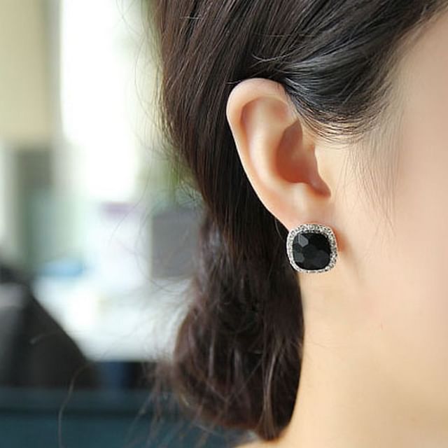 Joodii-Rhinestone Square Stud Earring
