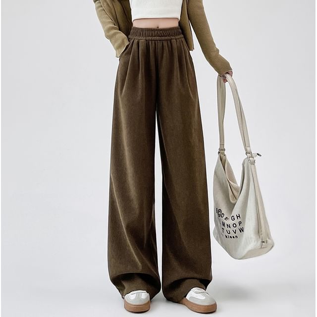 evanesce-Elastic Waist Plain Baggy Pants