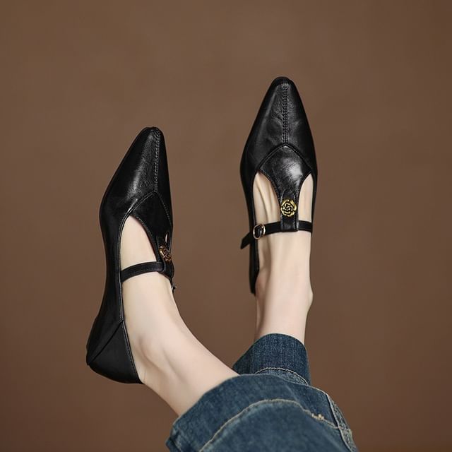 Cinnabelle-T Strap Pointed Mary Jane Flats