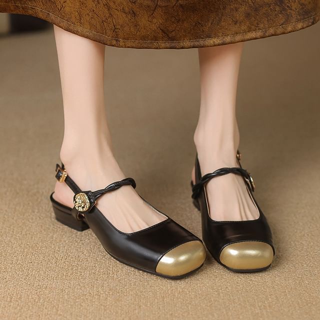 Cinnabelle-Block Heel Cap Toe Twisted Strap Sandals