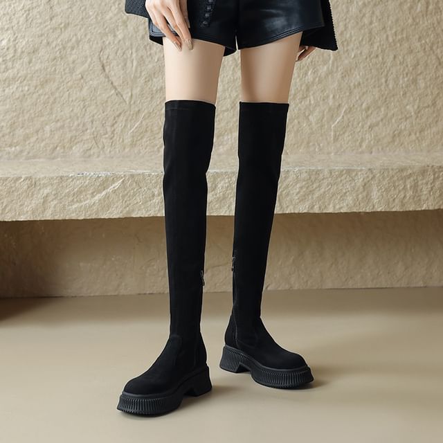 Cinnabelle-Platform Plain Over the Knee Boots