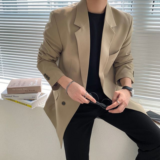 Okwano-Notch Neck Plain Single Breasted Blazer