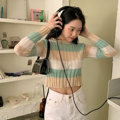 FROMBEGINNING - Stripe Crop Rib-Knit Top FROMBEGINNING - Stripe Crop Rib-Knit Top