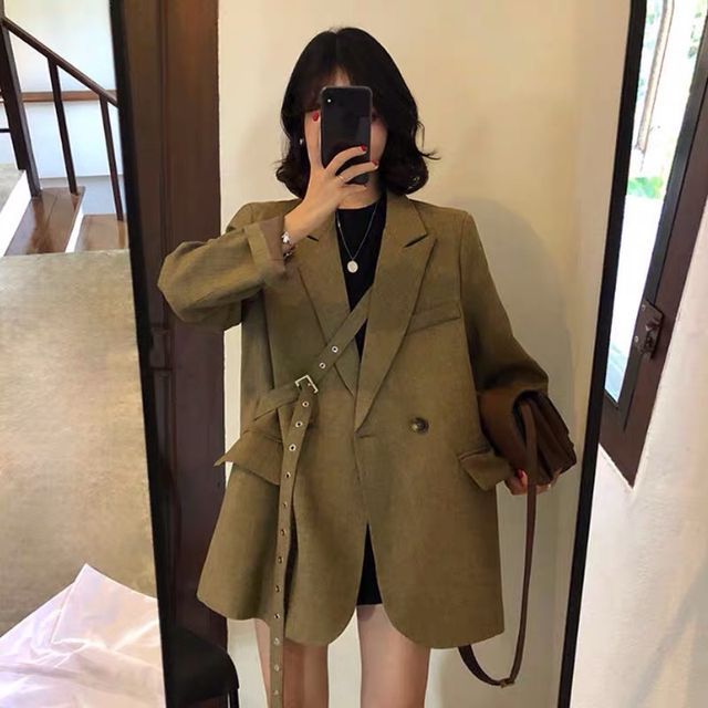 Sienne-One Buttoned Buckled Plain Blazer