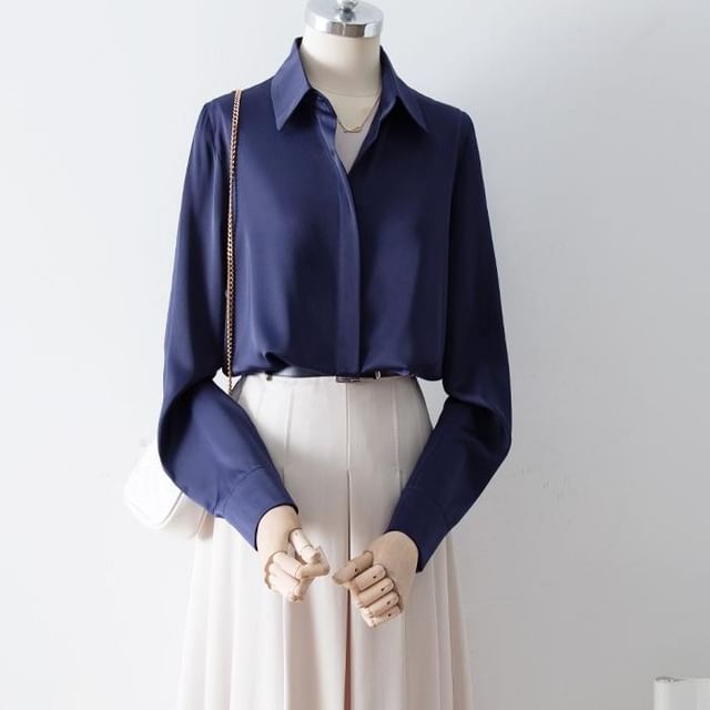 Cossita-Long-Sleeve Plain Shirt