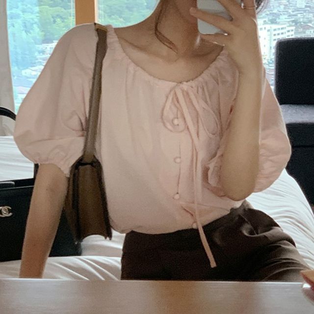 ISSOL-Short-Sleeve Button Blouse