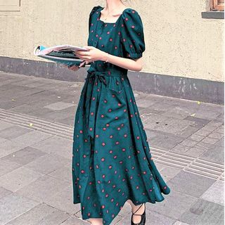 Gojoko - Short-Sleeve Dot Print Midi Dress | YesStyle