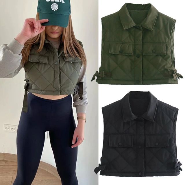 Firebird-Collared Cropped Quilted Vest